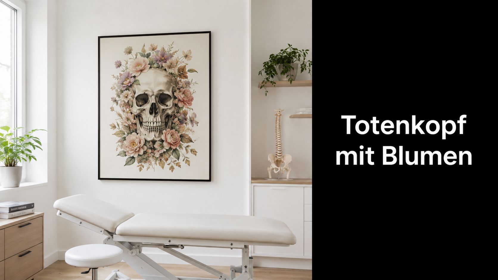 Totenkopf mit Blumen: Kunst für deine Praxis